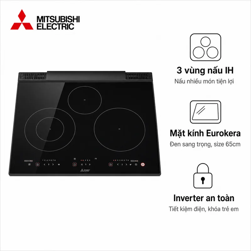 Bếp từ Mitsubishi CS-T322BFR Mặt Đen Không Lò Nướng size 65cm [Mới]