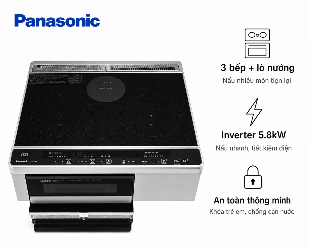 Bếp từ Panasonic L32AK - 3 Vùng Nấu 1 Lò Nướng [Hàng Mới]