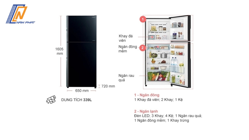 Tủ lạnh Hitachi Inverter 339 lít R-FVX450PGV9 GBK