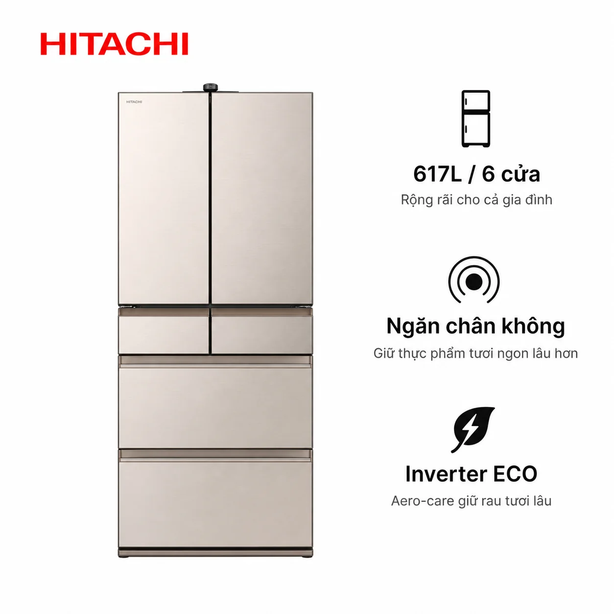 Tủ lạnh Hitachi R-HXCC62V-XN Màu Cát Nâu - Nội địa Nhật