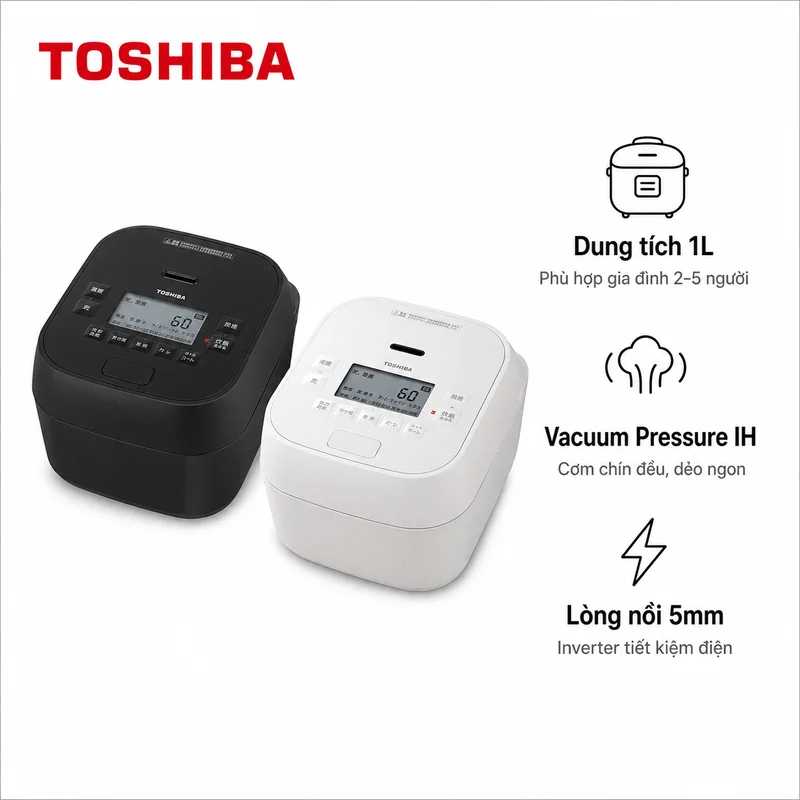 Nồi cơm Toshiba RC-10HWG 1 lít hai màu đen, trắng