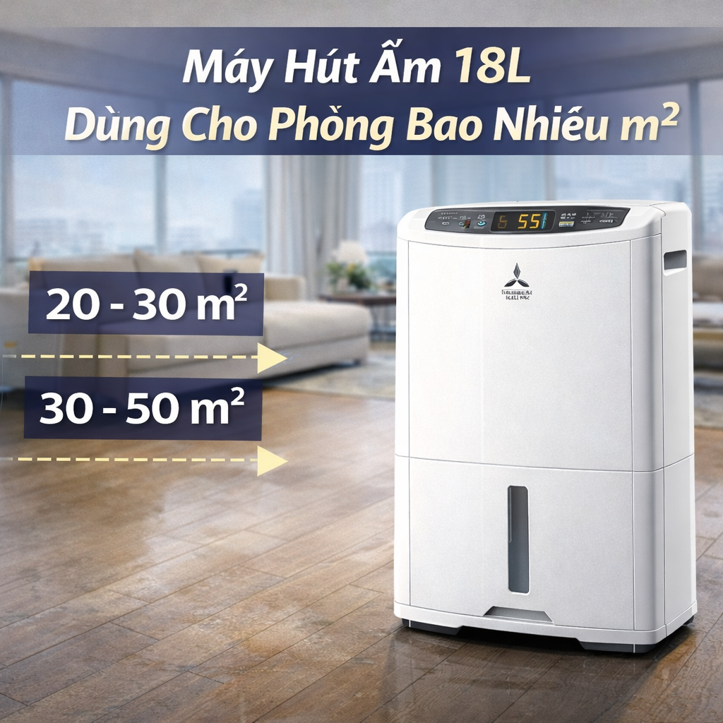 Máy hút ẩm 18l dùng cho phòng bao nhiêu m2