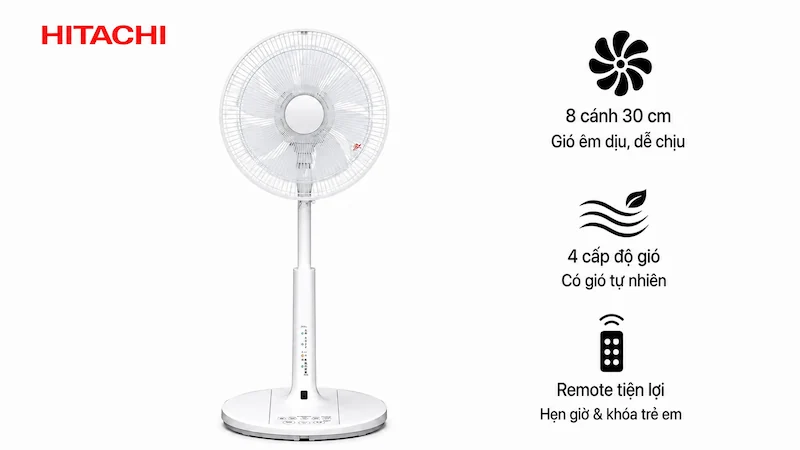 Quạt cây Hitachi HEF-AL300F nội địa Nhật - 8 cánh, remote tiện lợi