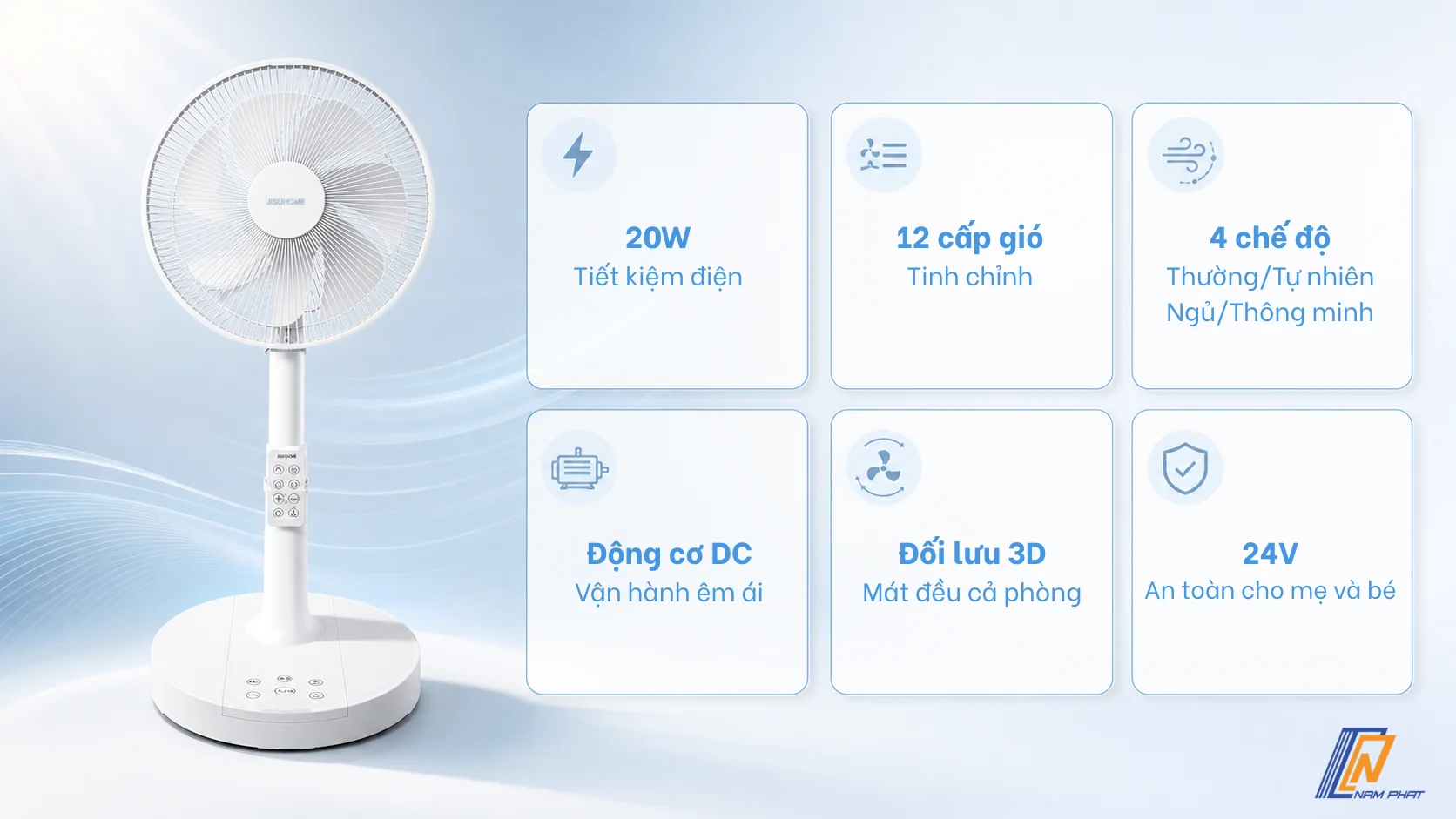 Tổng thể Quạt Jisuhome MH-F2601-W màu trắng