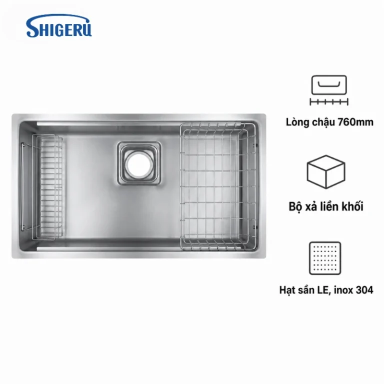 Chậu 1 hố Shigeru LE JSM-K 2F FS có bộ xả liền khối và mặt hạt sần LE