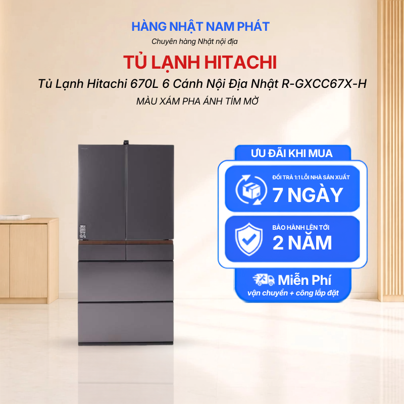 Tủ lạnh 670L 6 cánh Hitachi R-GXCC67X-H