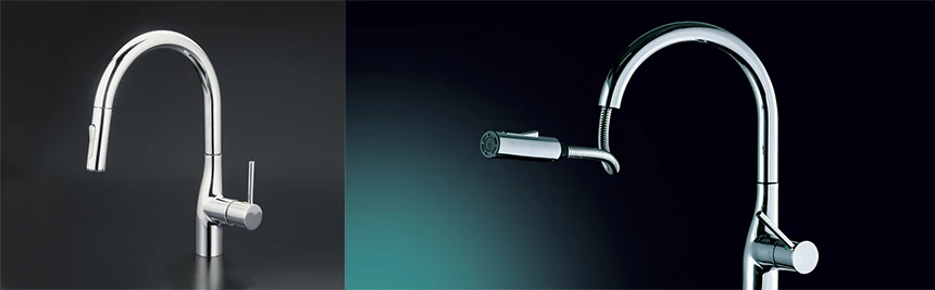 Vòi rửa bát KVK KM6061EC nội địa Nhật - thiết kế cổ ngỗng và đầu vòi rút dây