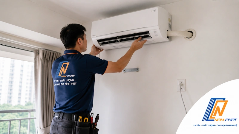 Ảnh thợ đang thao tác lắp đặt thiết bị tận nhà