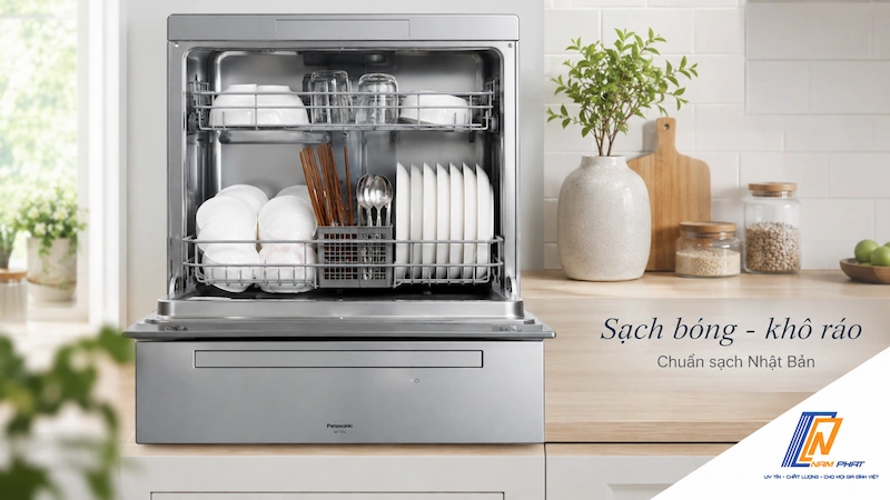 Bát đĩa Việt Nam sạch bóng sau khi rửa bằng máy rửa bát Panasonic nội địa Nhật.