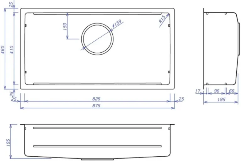 Bản vẽ kỹ thuật chậu 1 hố Shigeru LE JSL-K FS - kích thước lắp đặt chi tiết