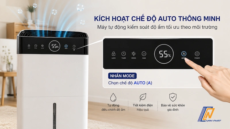 Sử dụng bảng điều khiển của máy hút ẩm Jisuhome để kích hoạt chế độ Auto thông minh