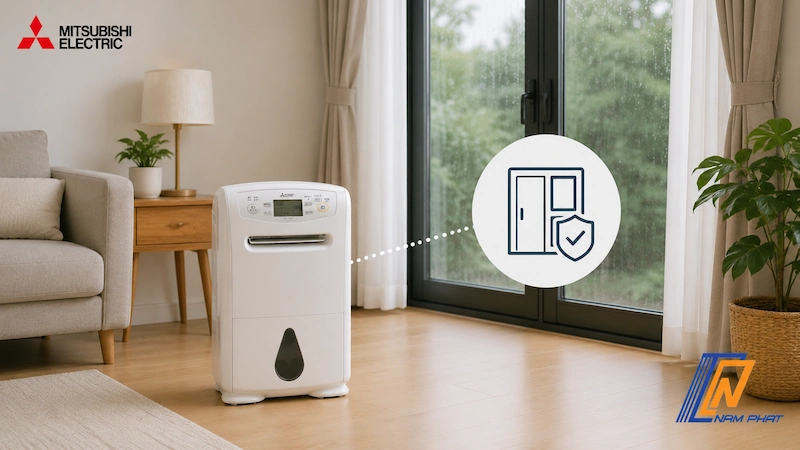 Các cửa ra vào và cửa sổ được đóng kín khi máy hút ẩm Mitsubishi hoạt động