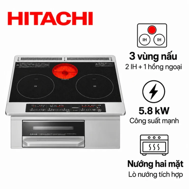 Bếp từ Hitachi HT-SK6AS với 3 vùng nấu gồm 2 IH và 1 hồng ngoại