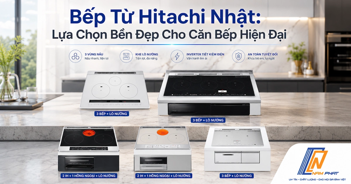 Bếp từ Hitachi nội địa Nhật chính hãng với lò nướng tích hợp.