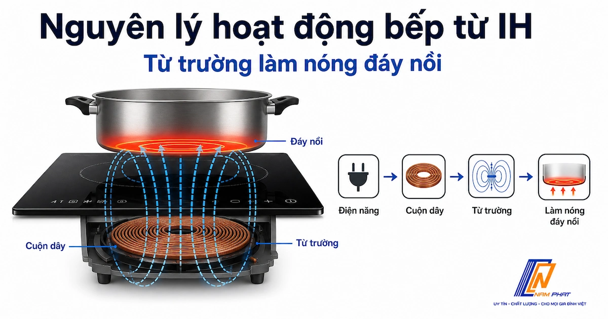 Nguyên lý hoạt động bếp từ IH - từ trường làm nóng đáy nồi