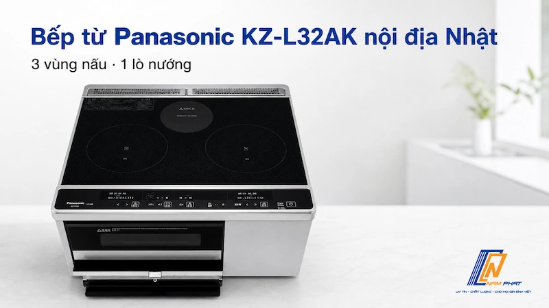 Bếp từ Panasonic KZ-L32AK nội địa Nhật - 3 vùng nấu 1 lò nướng mặt đen bóng