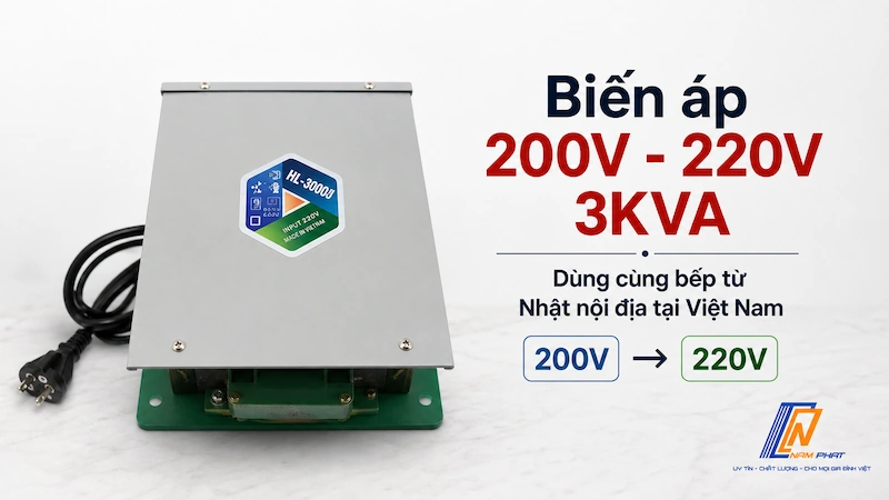 Biến áp 200V 220V 3KVA dùng cùng bếp từ Nhật nội địa tại Việt Nam