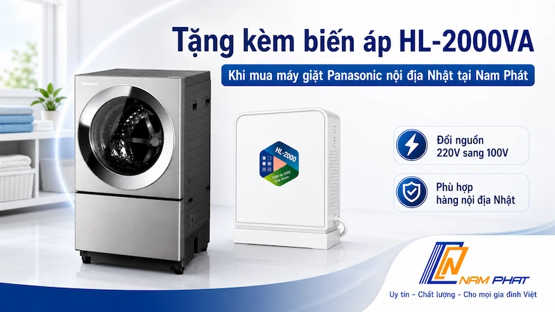 Biến áp HL-2000VA tặng kèm khi mua máy giặt Panasonic nội địa Nhật tại Nam Phát