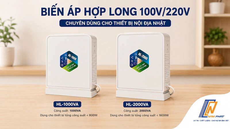 Biến áp Hợp Long HL công suất 1000VA và 2000VA chính hãng.