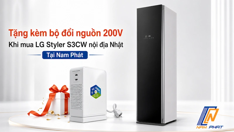 Bộ đổi nguồn 200V tặng kèm khi mua LG Styler S3CW nội địa Nhật tại Nam Phát