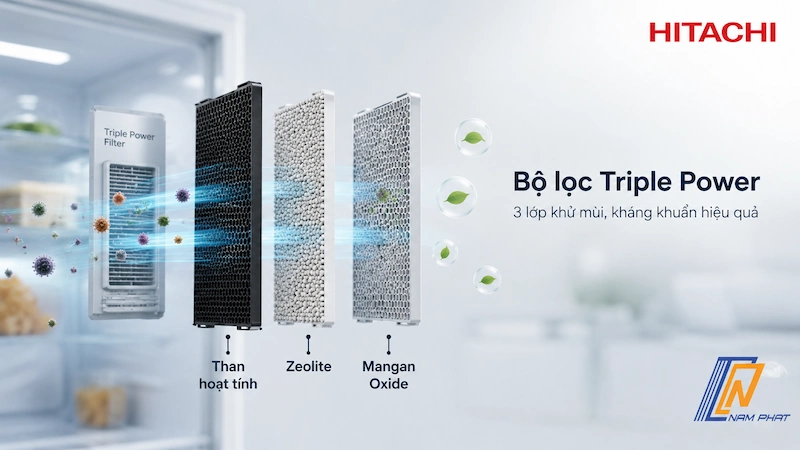 Cấu tạo 3 lớp Than hoạt tính, Zeolite và Mangan Oxide của bộ lọc Triple Power