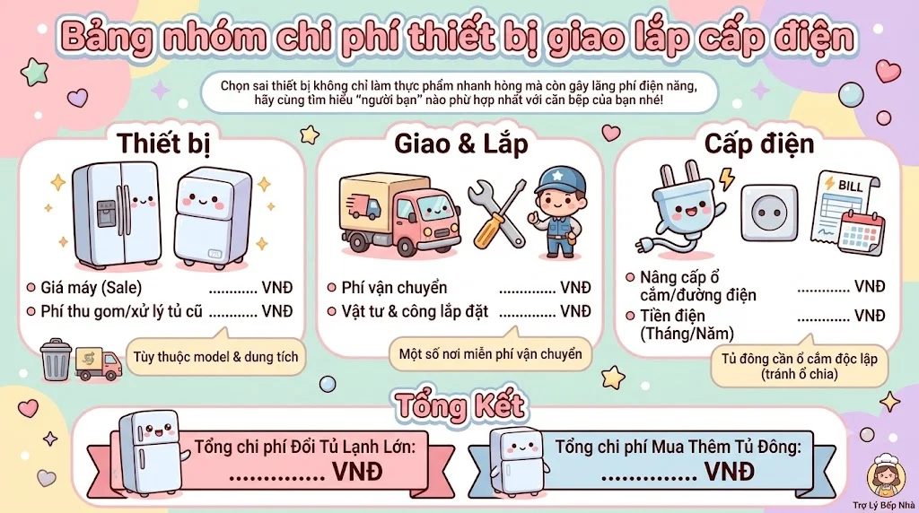 Các khoản chi phí cần so sánh khi thay tủ lạnh hoặc mua thêm tủ đông