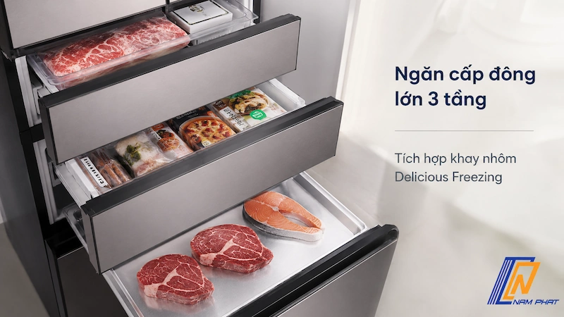 Ngăn cấp đông lớn 3 tầng tích hợp khay nhôm Delicious Freezing