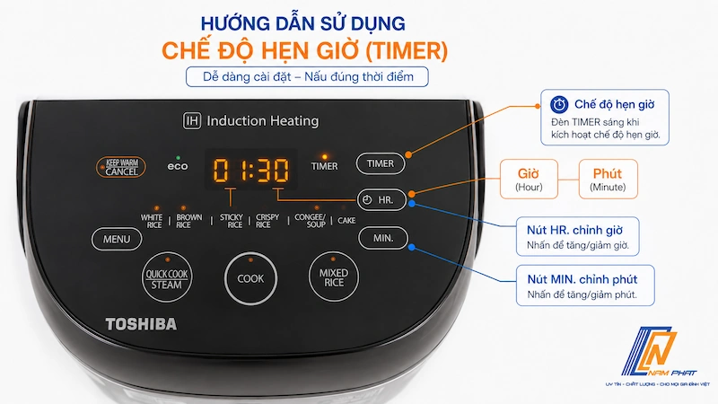 Cách hẹn giờ nấu cơm trên nồi Toshiba nội địa Nhật dòng RC.