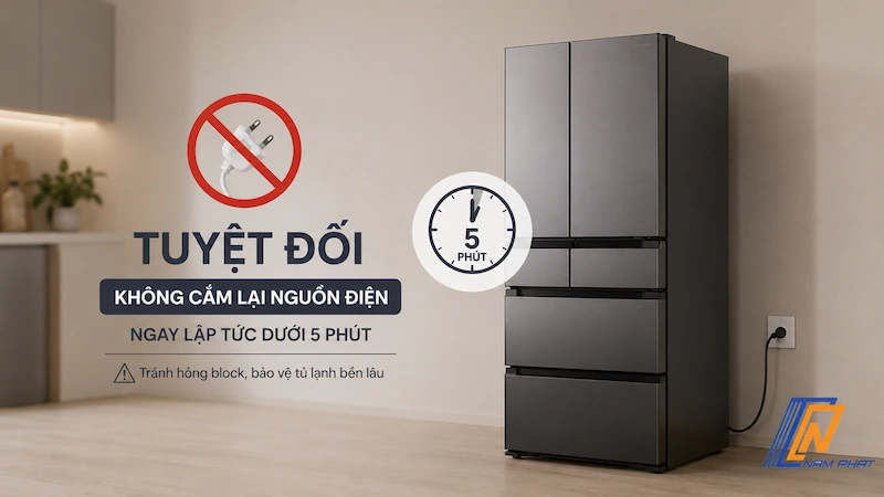 Tuyệt đối không cắm lại nguồn điện ngay lập tức dưới 5 phút tránh hỏng block