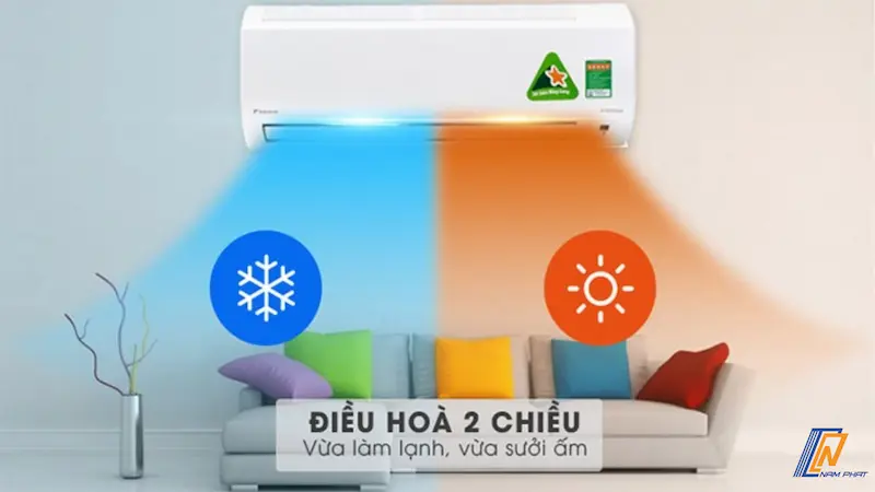 Thao tác điều khiển chuyển đổi giữa chế độ nóng Heat và chế độ lạnh Cool