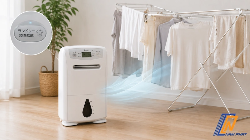 Sấy khô quần áo hiệu quả bằng chế độ Laundry trên máy hút ẩm Mitsubishi nội địa Nhật