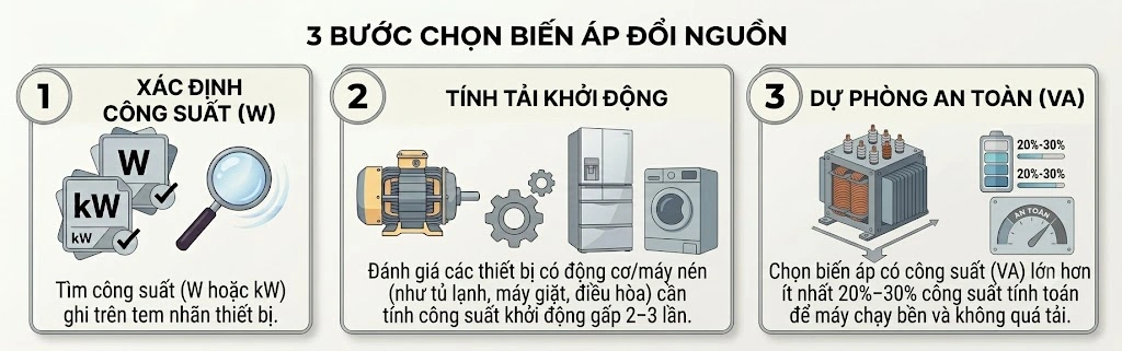 Cách tính công suất biến áp cho đồ điện Nhật