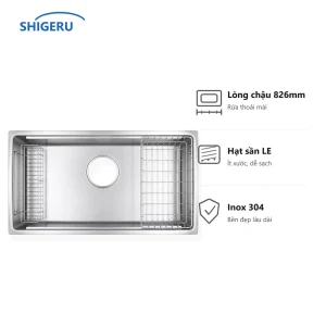 Chậu 1 hố Shigeru LE JSL-K 2F FS lòng chậu dài rộng bằng inox 304