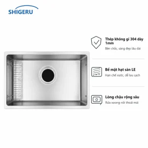 Chậu 1 hố Shigeru LE JSN-K FS bằng thép không gỉ 304 dày 1 mm