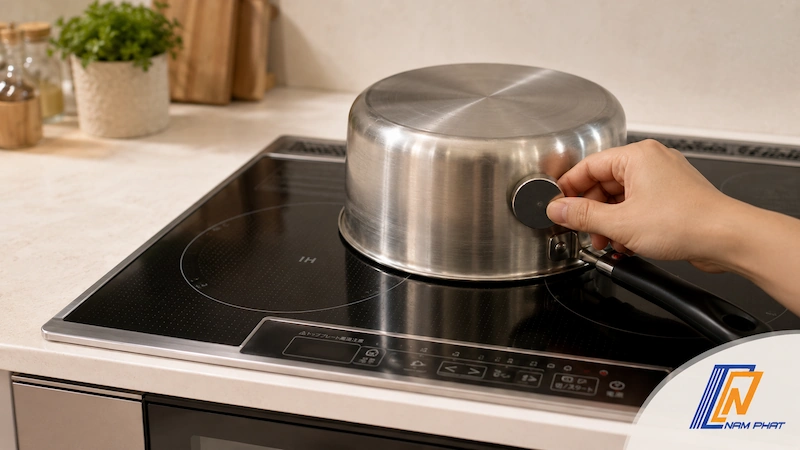 Kiểm tra xoong nồi tương thích với bếp từ Nhật có lò nướng bằng nam châm