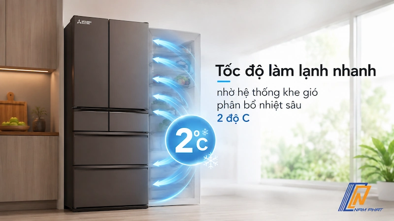 Tốc độ làm lạnh nhanh nhờ hệ thống khe gió phân bổ nhiệt sâu 2 độ C