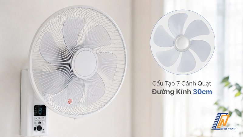 Cấu tạo 7 cánh quạt đường kính 30cm của quạt treo tường Cnet CKAJ403WH