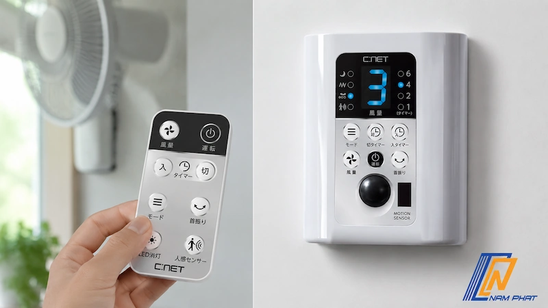 Remote điều khiển từ xa và màn hình hiển thị LED của quạt treo tường Cnet