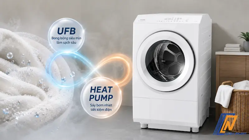 Công nghệ giặt bong bóng siêu mịn UFB kết hợp sấy bơm nhiệt Heat Pump