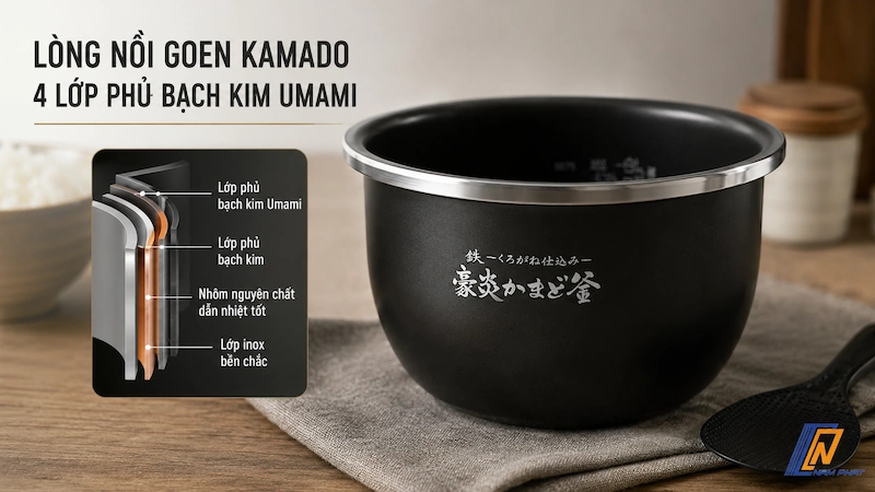 Lòng nồi Goen Kamado 4 lớp phủ bạch kim Umami của nồi cơm Zojirushi NW-FC10