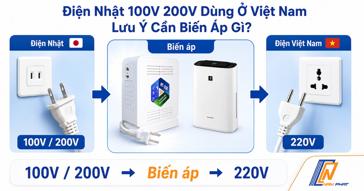 Sơ đồ chuyển đổi điện Nhật 100V 200V sang điện Việt Nam 220V qua biến áp đổi nguồn.