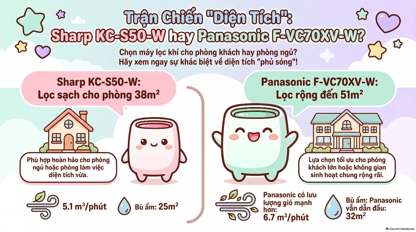 Diện tích lọc của KC-S50-W và F-VC70XV-W