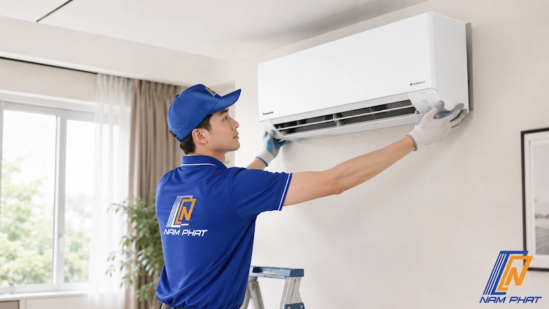 Kỹ thuật viên Hàng Nhật Nam Phát tiến hành lắp đặt điều hòa nội địa Nhật mới chính hãng
