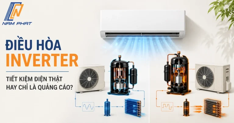 Sơ đồ so sánh nguyên lý hoạt động của máy nén điều hòa Inverter và điều hòa cơ