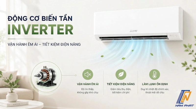 Động cơ biến tần Inverter giúp điều hòa vận hành êm ái và tiết kiệm điện năng