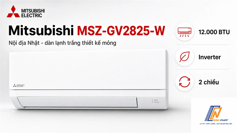 Điều hòa Mitsubishi MSZ-GV2825-W nội địa Nhật - dàn lạnh trắng thiết kế mỏng