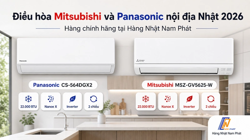 Điều hòa Mitsubishi và Panasonic nội địa Nhật năm 2026 - hàng chính hãng tại Hàng Nhật Nam Phát