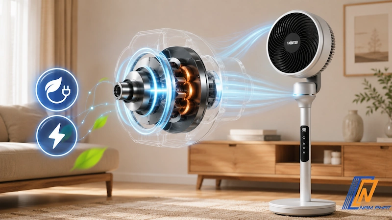 Động cơ DC không chổi than tiết kiệm điện trên quạt Taijutsu