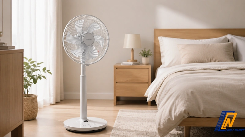 Mẫu quạt cây Toshiba TF-30AL26 kiểu dáng thanh lịch trong phòng ngủ