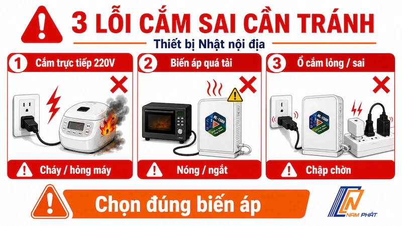 Hậu quả cắm sai điện áp thiết bị Nhật nội địa vào nguồn điện 220V Việt Nam.